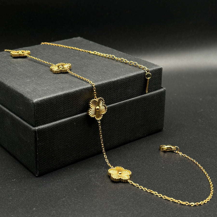 Parure Quadrifoglio Oro: set collana e bracciale, acciaio 316L placcato oro 18k